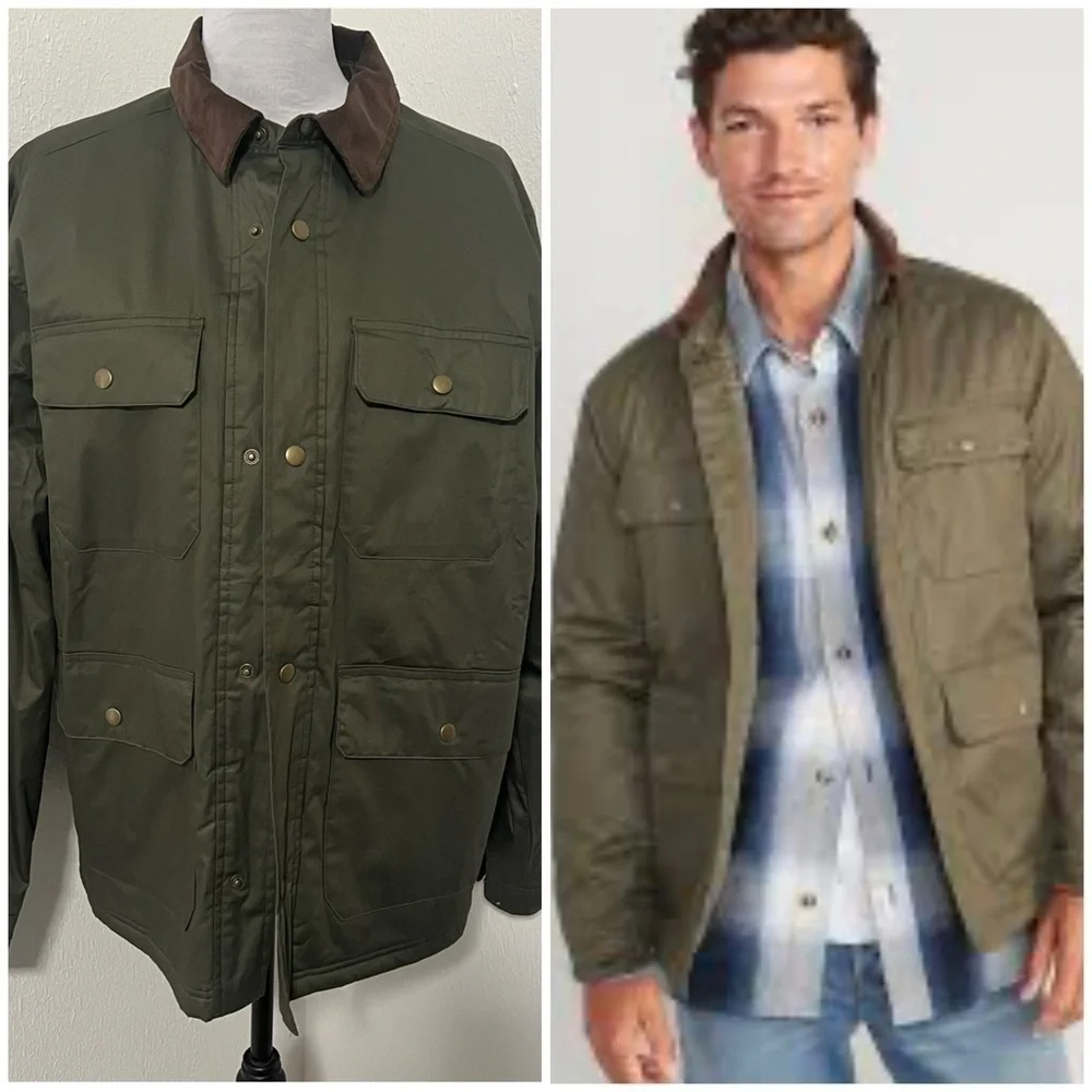 Old Navy Men’ Size Large Water-Resistant Cotton-Twill Barn Coat Olive Brown NWT
